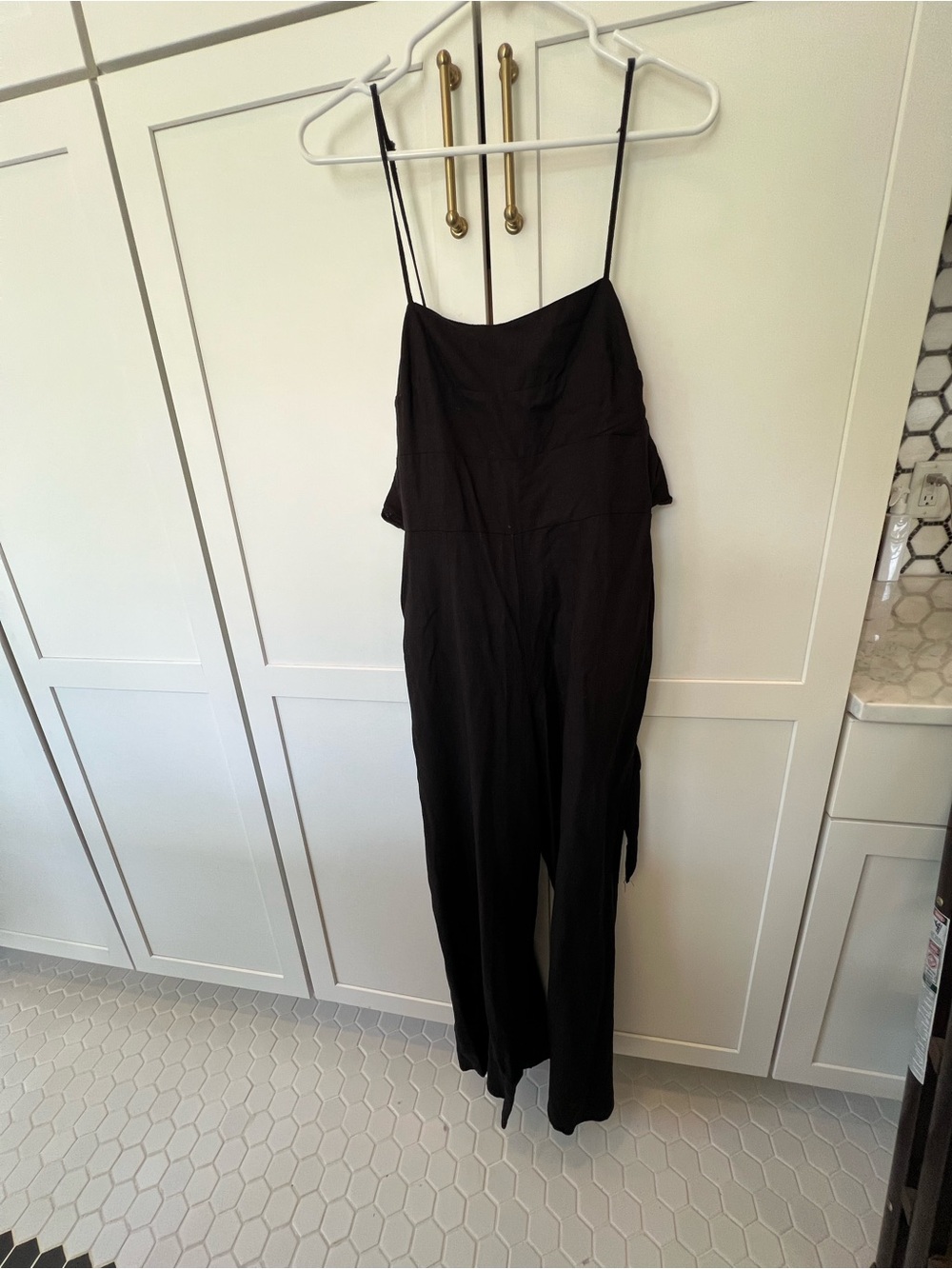 Women's Black Spaghetti-Strap Wide-Leg Jumpsuit